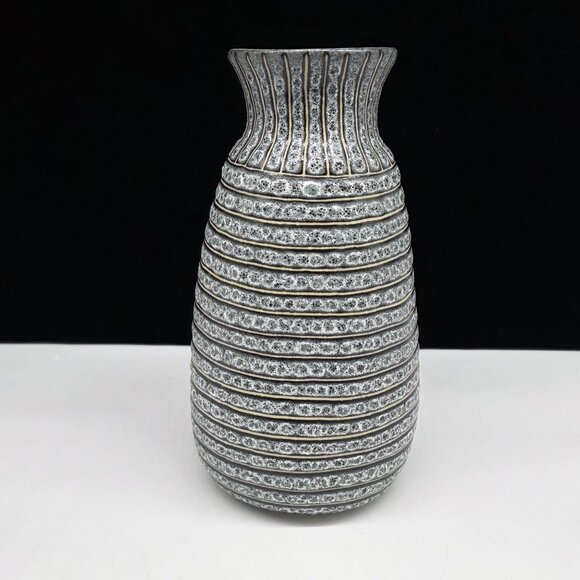 Handcrafted Ceramic Vase With Textured Striped Design Thailand 10" - Picture 1 of 7